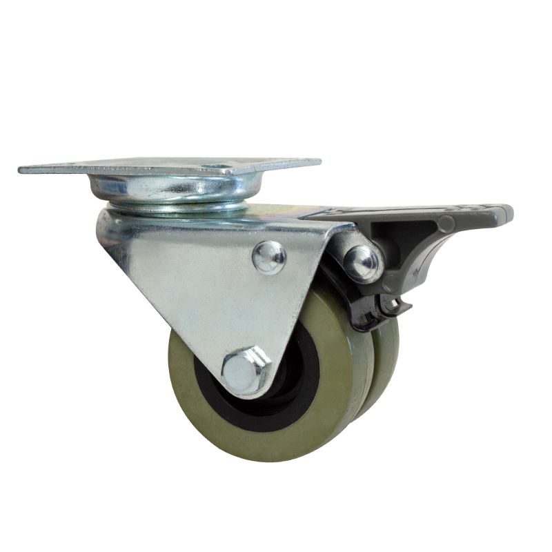 Rueda Giratoria Doble PU - Giratoria Doble con Freno 50x17 mm