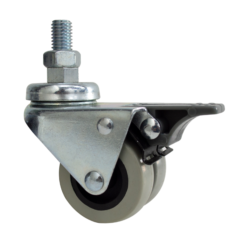 Rueda Giratoria Doble PU - Giratoria Doble con Hilo y Freno 50x17 mm